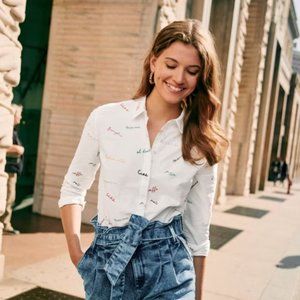 Sezane Ann Shirt - Embroidery Italia Button-up White Shirt Size 34